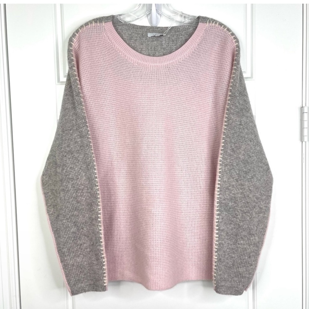 JOHNNY WAS CALME 100% Cashmere Color Block Waffle Sweater NEW Size M Pink Gray